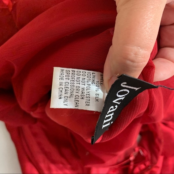 Jovani Red Silk Evening Gown | Size 18 | Beaded Formal Dress Elegance - Picture 4 of 8